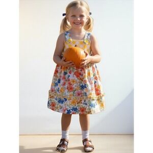 Jona Michelle Girls Floral Dress Ruffle Trim Yellow Gingham Fall Sundress